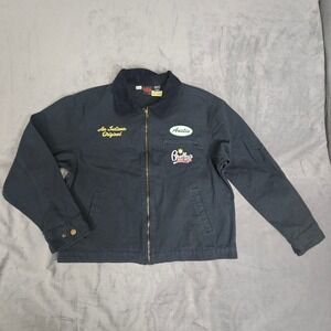 Stranger Things Bradleys Big Buy Mechanic Jacket Mens Large Black Canvas Zip Up